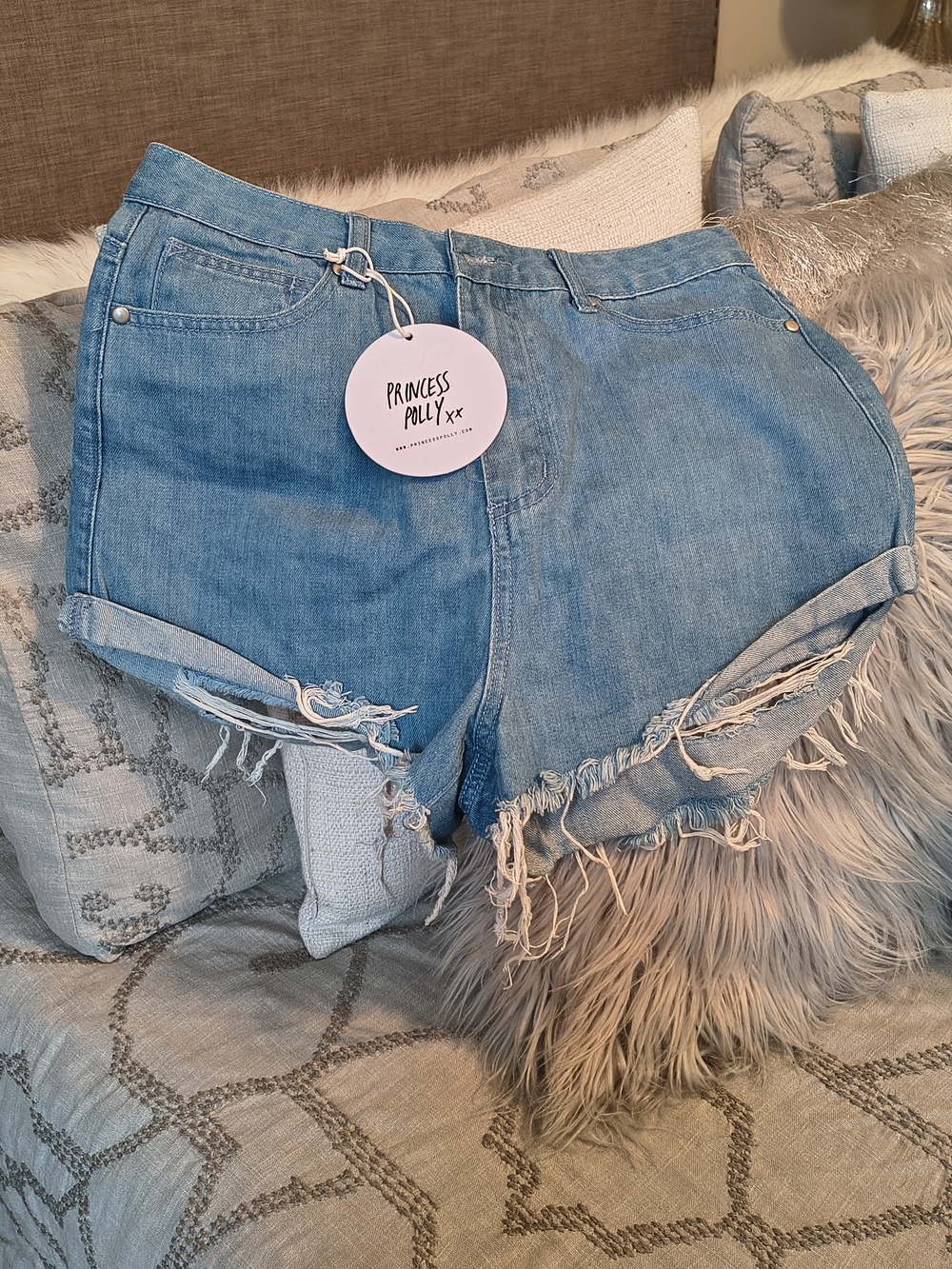 Princess Polly Blue Frayed High-Rise Denim Shorts